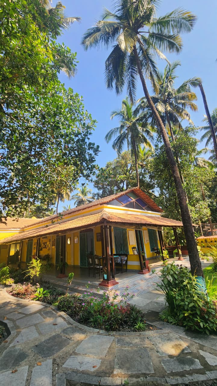 Valentine Villa — full view from fire pit, century-old Portuguese heritage villa in North Goa