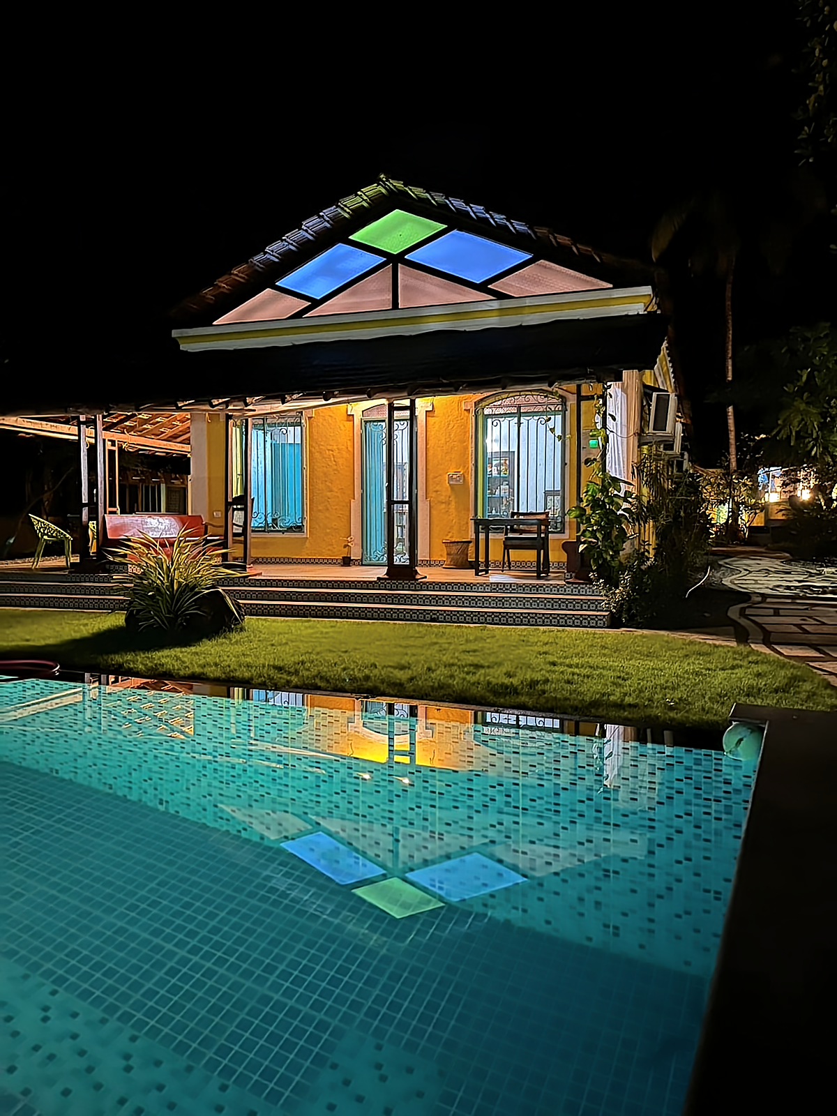 Private pool and villa view at Valentine Villa — crystal-clear pool with heritage backdrop