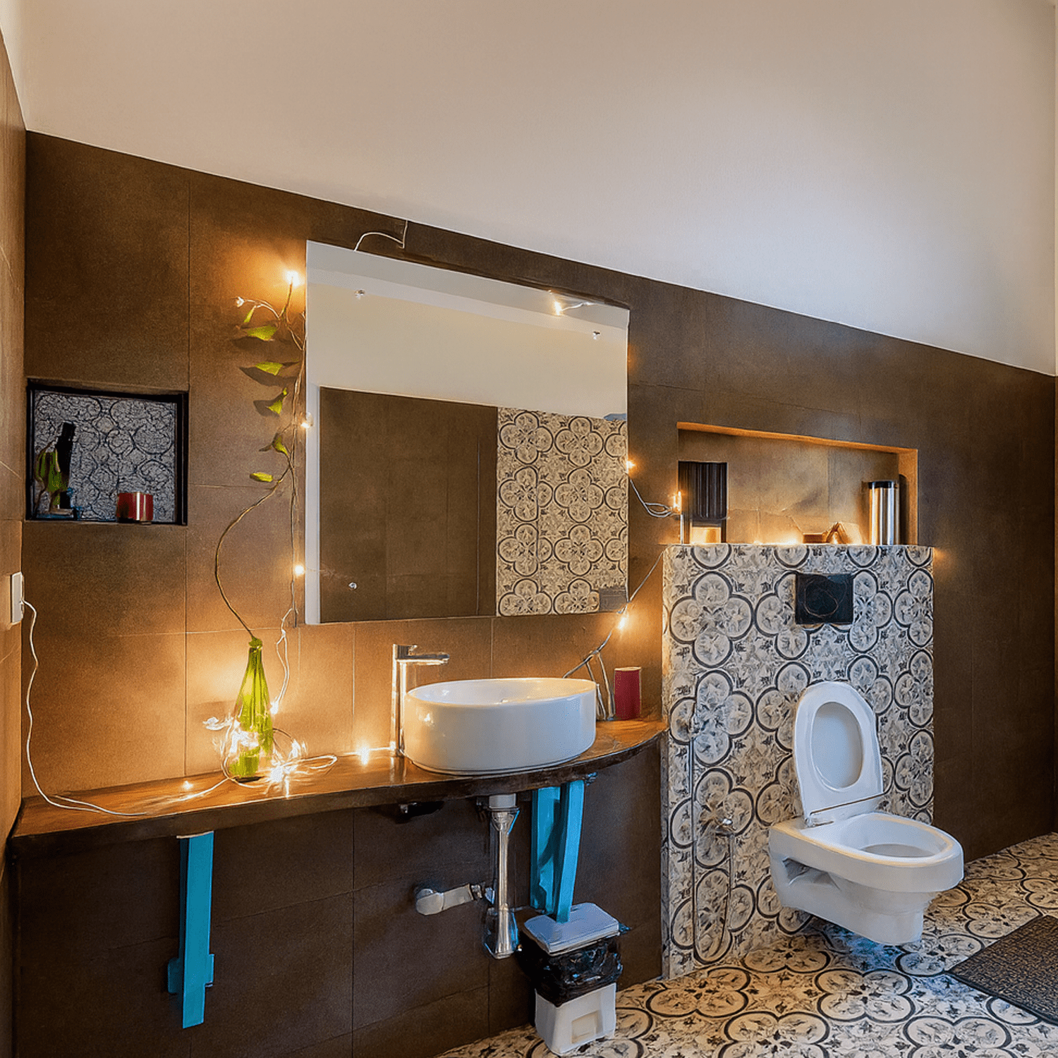 Modern attached bathroom at Valentine Villa Goa - featuring pristine clean fixtures, a spacious walk-in shower, luxury amenities, and traditional design elements in a heritage setting.